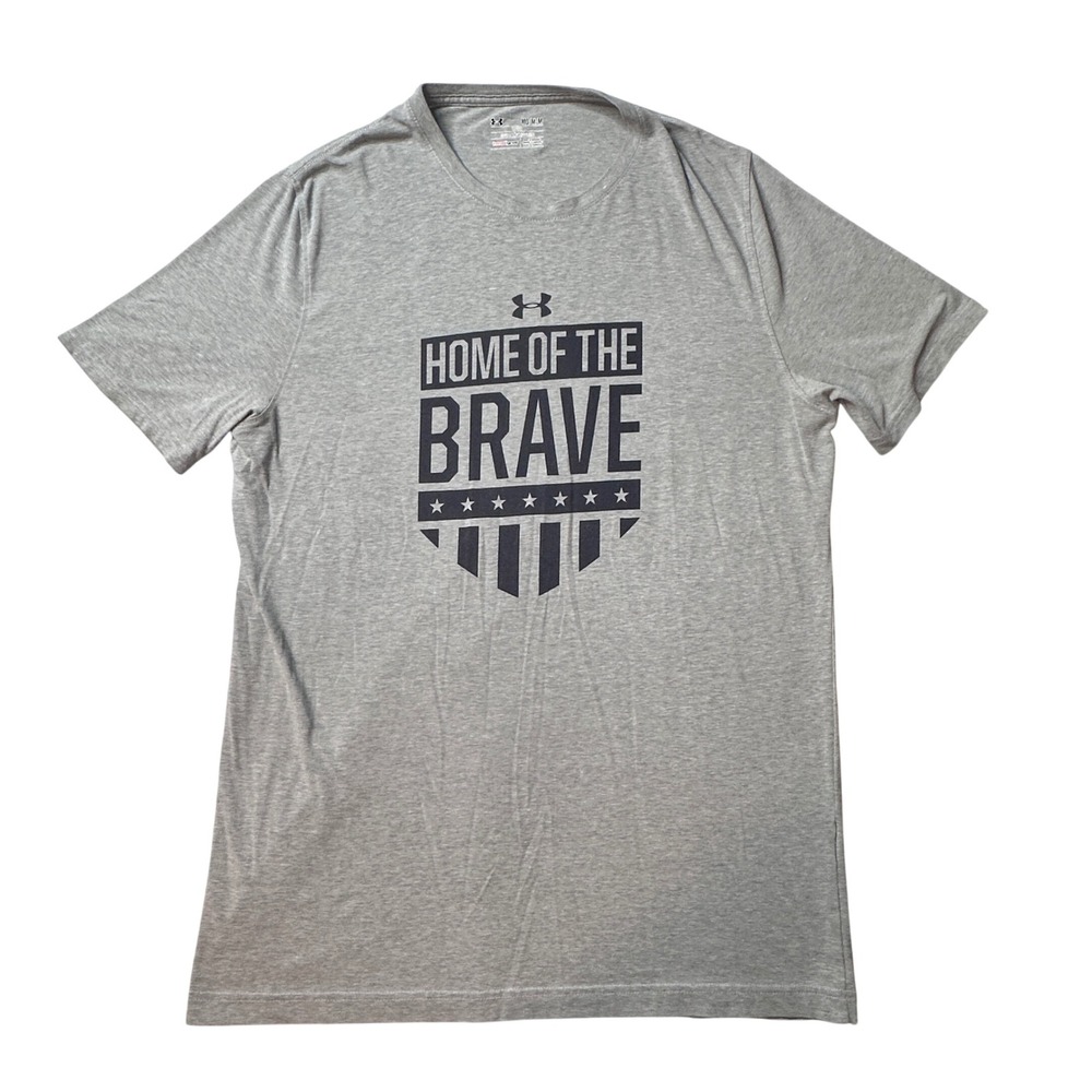 Under Armour T-Shirt Mens Medium Gray Home of the Brave HeatGear 1273463 Graphic